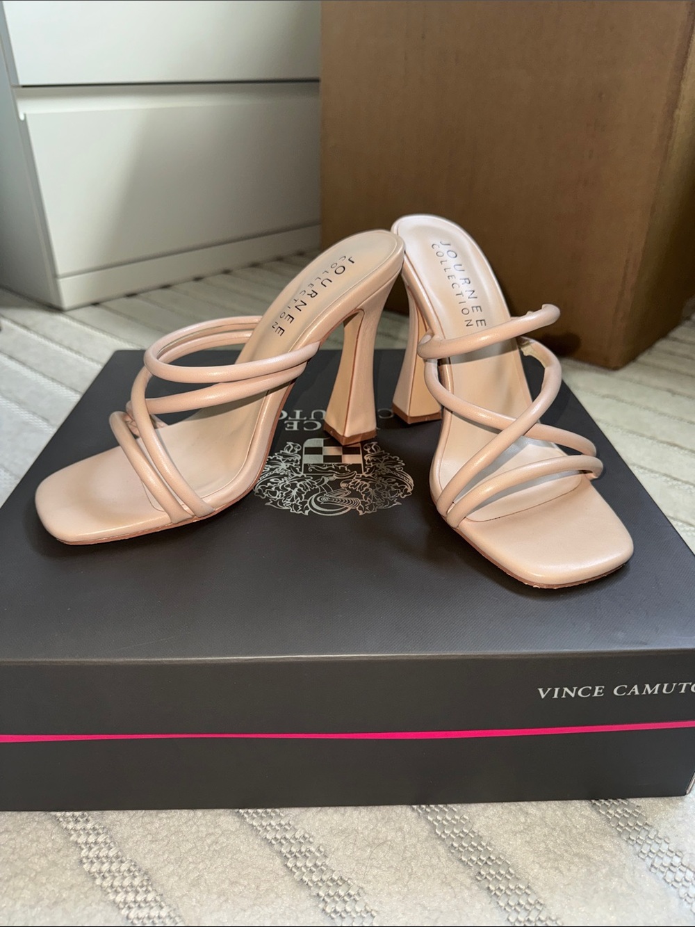 Vince Camuto Pale Pink Multi-Strap Block Heel Sandals